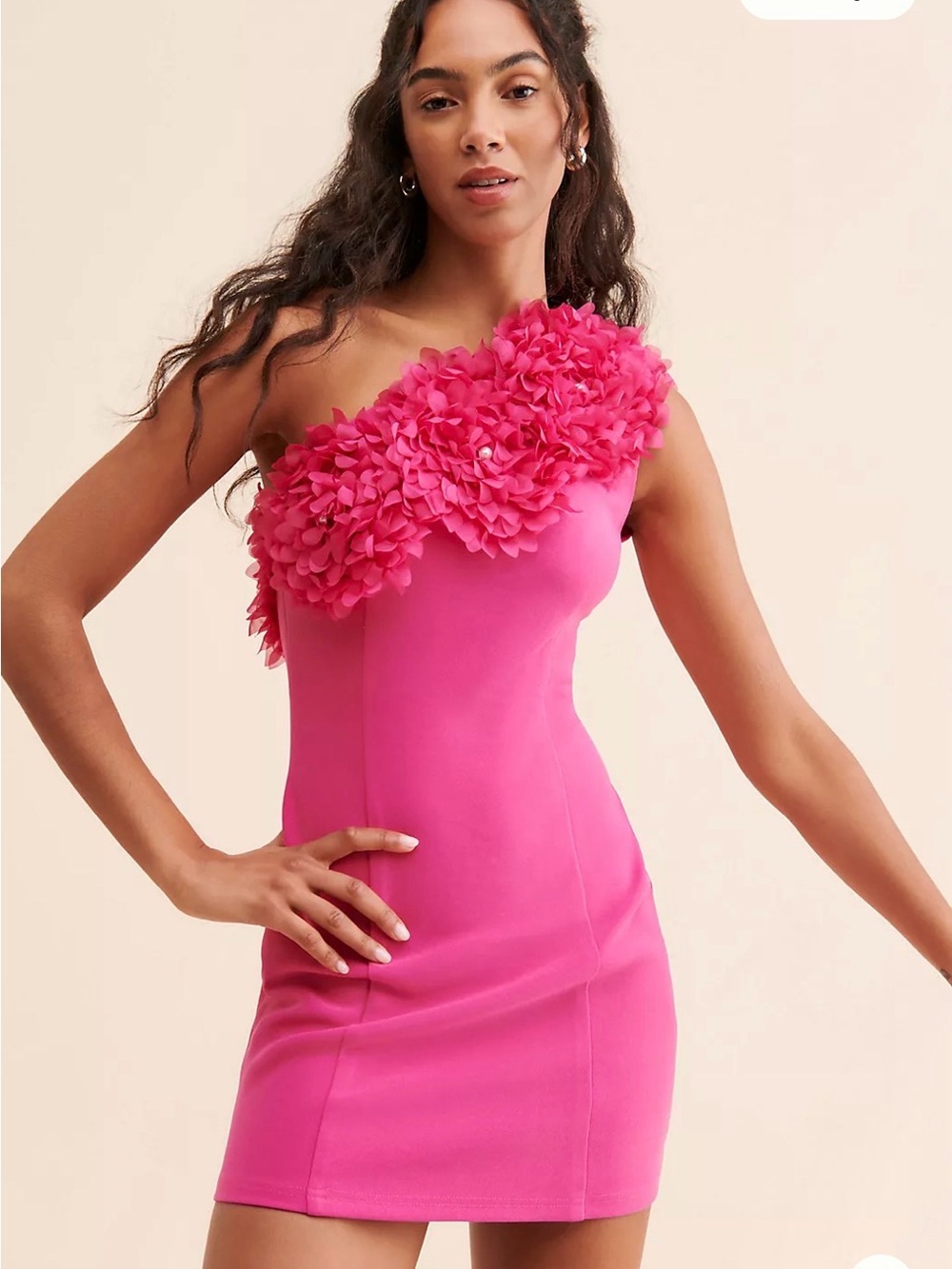 Elliott One-Shoulder Pink Floral Appliqué Mini Dress